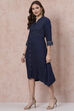 Navy Blue Viscose And Rayon Asymmetric Dress image number 2